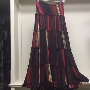 Hand painted ruffled midi skirt 100%silk